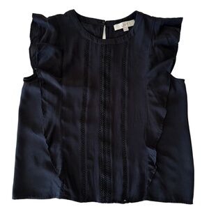 Loft Black Ruffle/Eyelet Detail Sleeveless Top